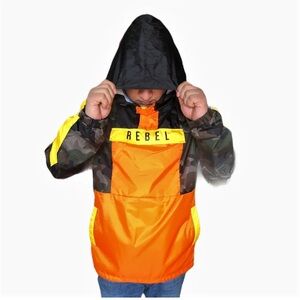 Rebel Minds Men’s Orange and Black Hooded Windbreaker Jacket